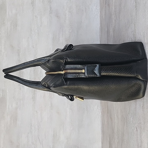 MICHAEL KORS ROLLINS SATCHEL BLACK SNAKESKIN EMBOSSED LEATHER - Picture 4 of 16